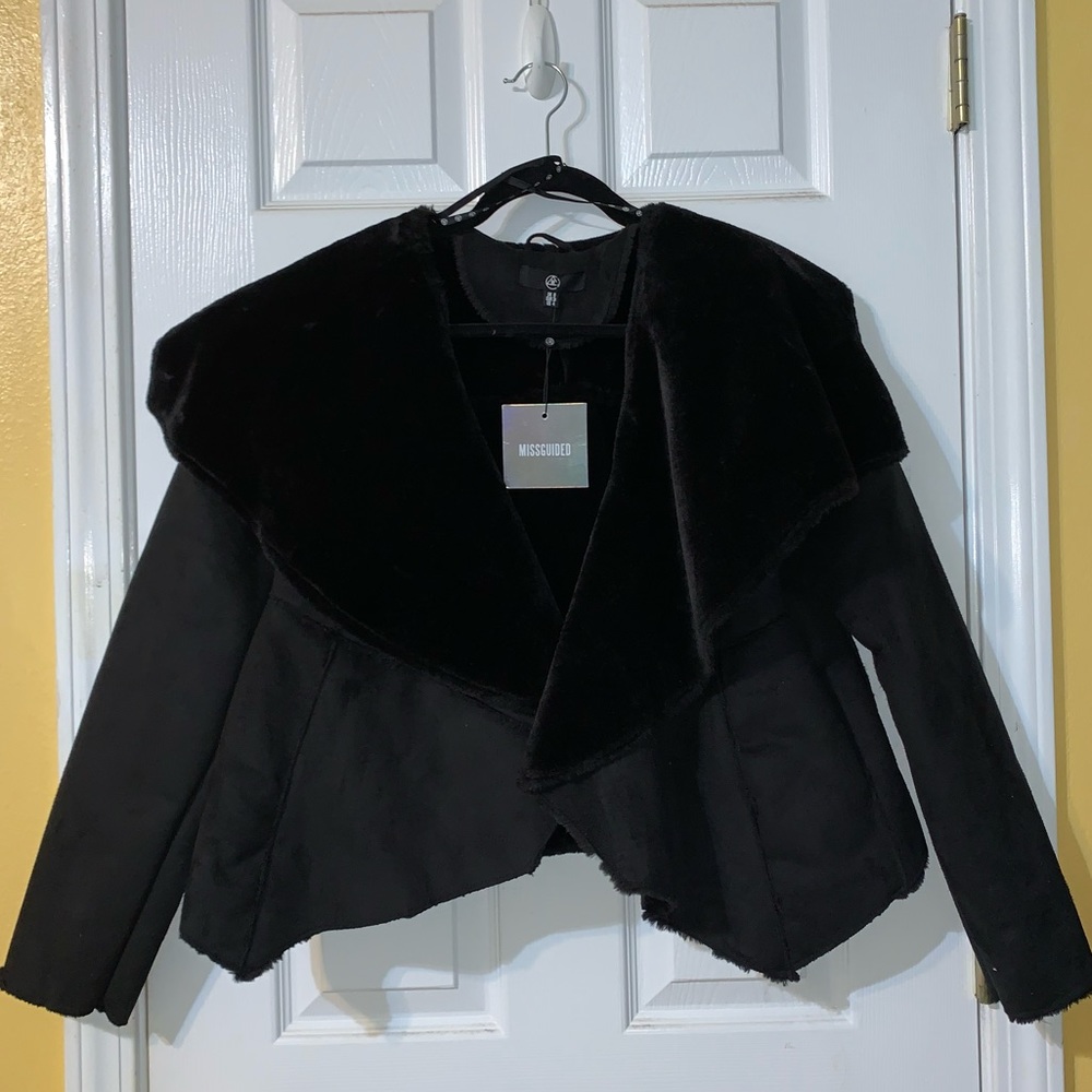 NWT Missguided Black Waterfall Shearling Jacket - Picture 3 of 4
